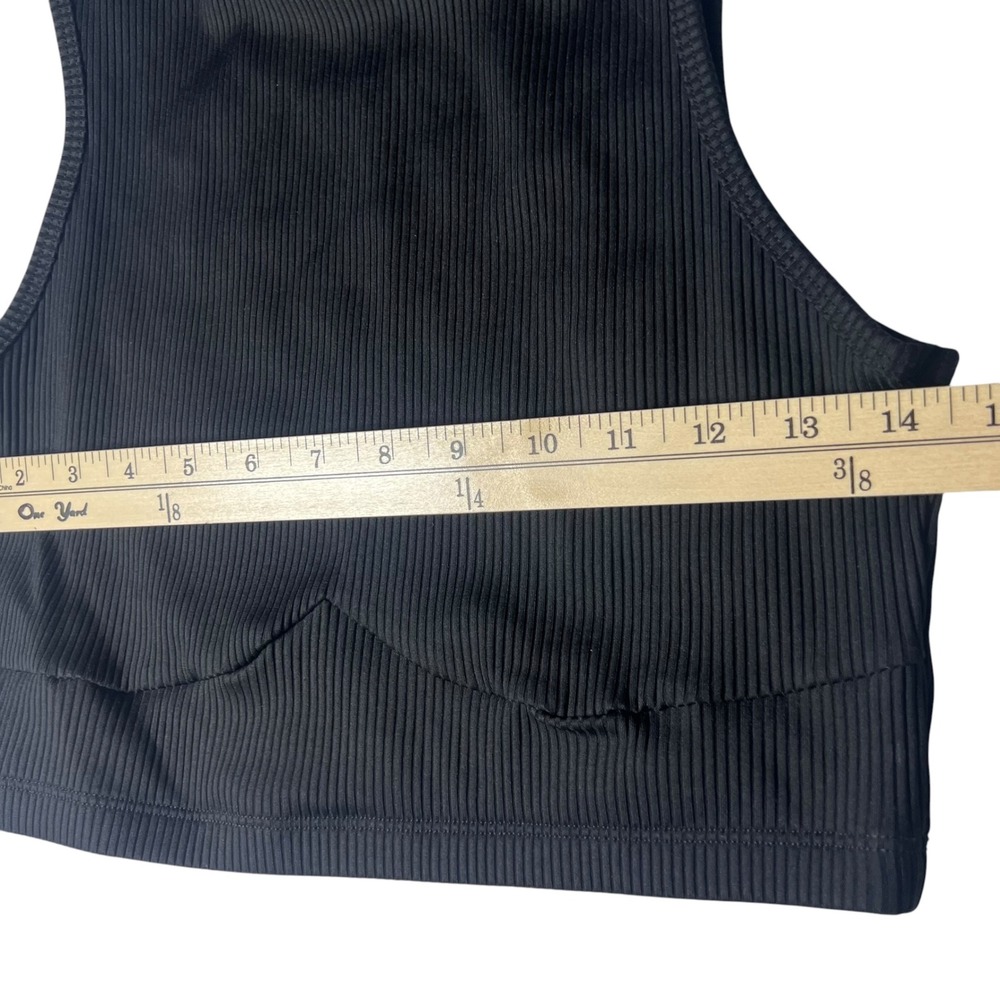 Year of Ours Black Ribbed Mock Neck Crop Top Sleeveless Athletic Gym Yoga XL - Picture 3 of 6